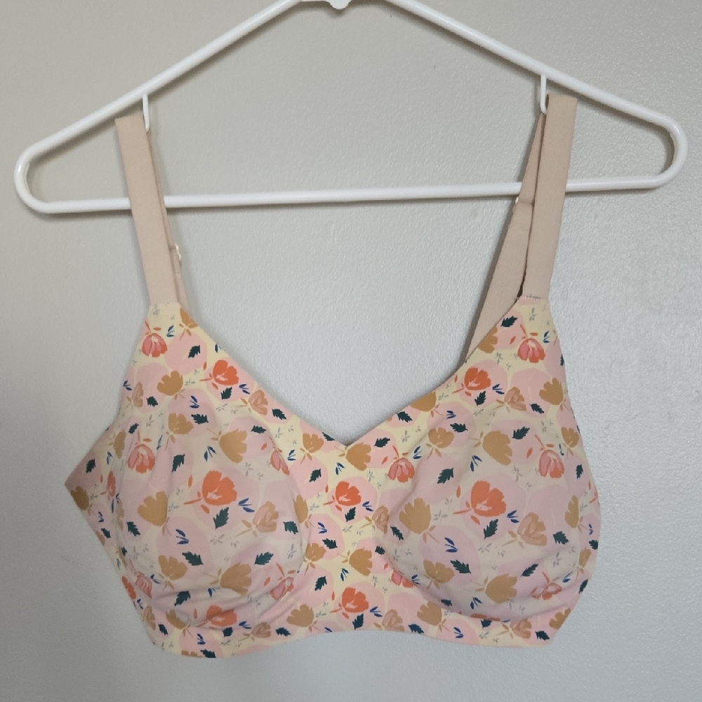 Knix Floral Print Bra - Pink and Tan